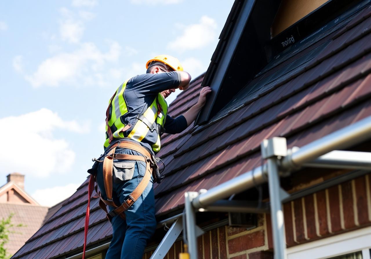 Roofer working on tiles